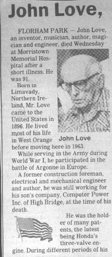John Love's Obituary from the Morristown Daily Record