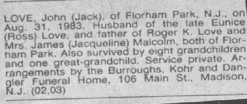 John Love's obituary from the Daily Advance